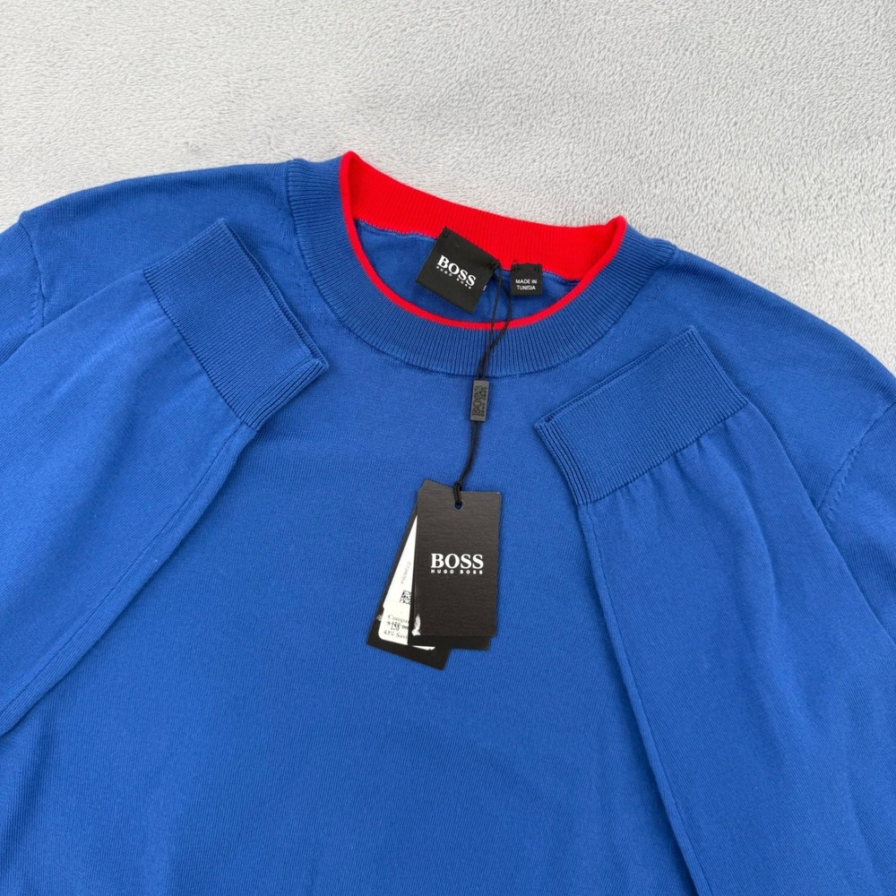 BOSS HUGO BOSS Mens Small Sweater Blue Crew Neck Long Sleeve Cotton NEW